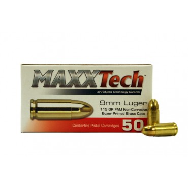 MAXXTech 9mm Luger 115 Gr. Full Metal Jacket- Box of 50