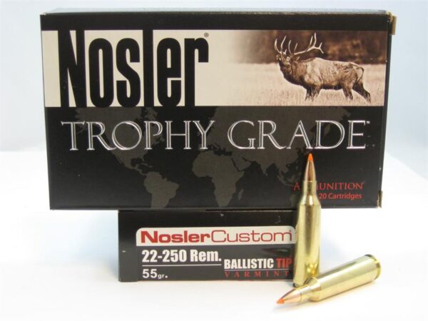 Nosler Trophy Grade .22-250 Remington 55 Gr. Ballistic Tip Varmint Spitzer- Box of 20