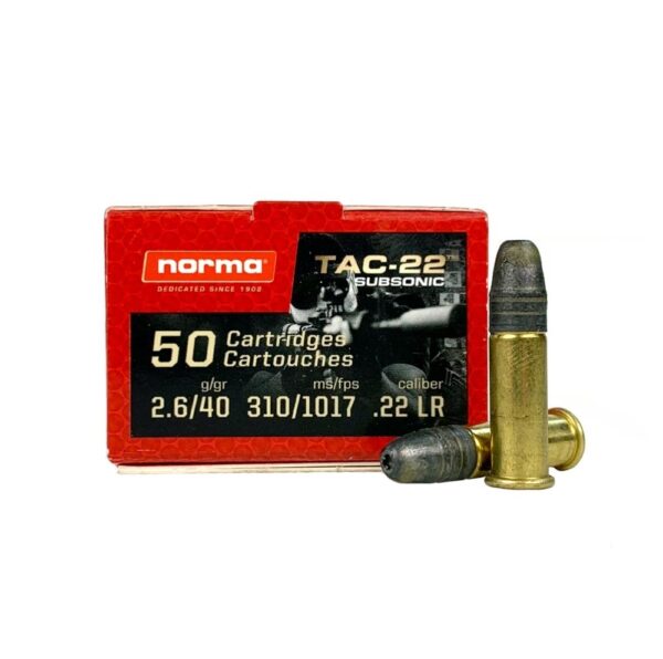 Norma TAC-22 Subsonic .22 Long Rifle 40 Gr. LRN Hollow Point- Box of 50