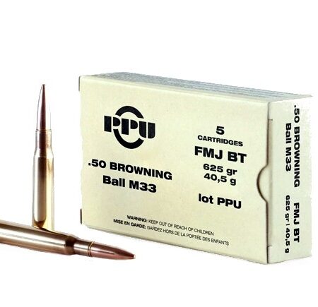 Prvi Partizan Mil-Spec .50 BMG 625 Gr. M33 Full Metal Jacket Boat Tail- Box of 5