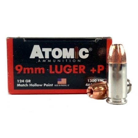Atomic 9mm Luger +P 124 Gr. Bonded Match Hollow Point- Box of 50