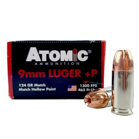Atomic 9mm Luger +P 124 Gr. Bonded Match Hollow Point- Box of 20