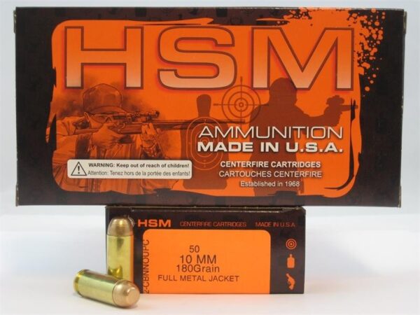 HSM Factory Blemish 10mm Auto 180 Gr. Full Metal Jacket- Box of 50