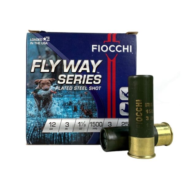 Fiocchi Flyway Series 12 Gauge 3" 1-1/8 oz #3 Zinc-Plated Steel Shot- Box of 25