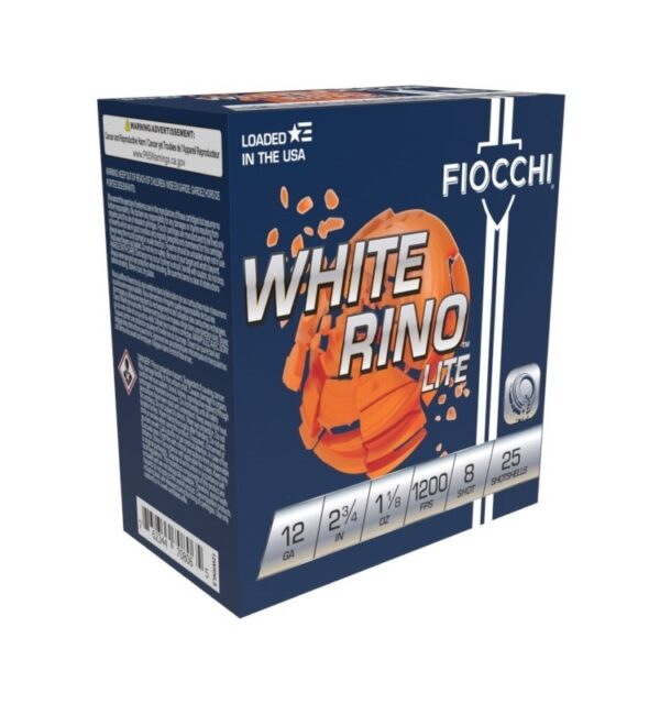 Fiocchi White Rino Lite 12 Gauge 2-3/4" 1-1/8 oz #8 Shot- Box of 25