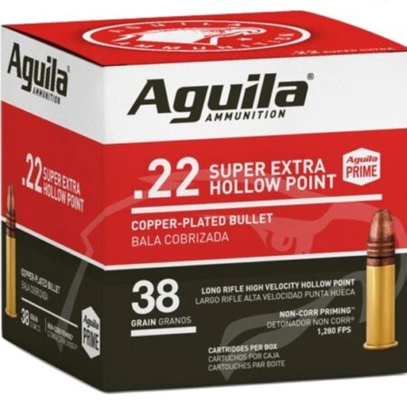 an image of the product Aguila SuperExtra .22 Long Rifle 38 Gr. Plated Lead Hollow Point- Box of 250 - 1B221103