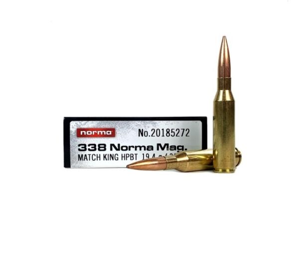 Norma Match .338 Norma Magnum 300 Gr. Sierra MatchKing Hollow Point Boat Tail- Box of 20