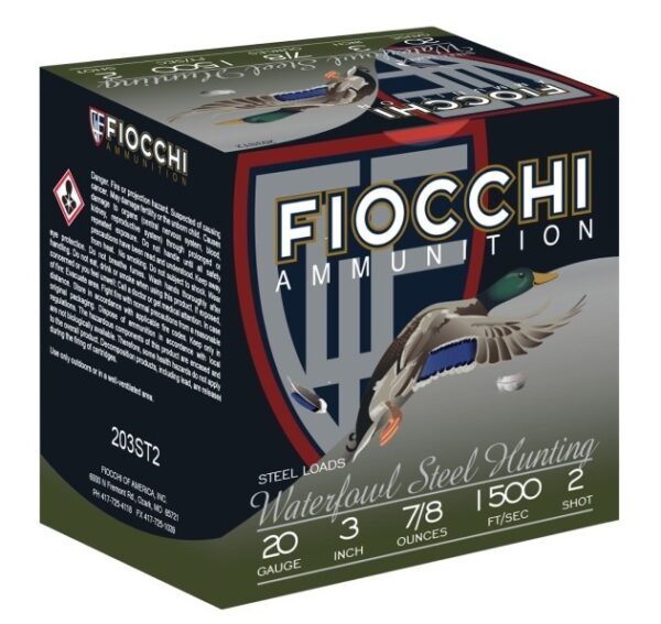 Fiocchi Steel 20 Gauge 3" 7/8 oz #2 Zinc Plated Non-Toxic Steel Shot- Box of 25