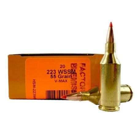 HSM Factory Blemish .223 Winchester Super Short Magnum (WSSM) 55 Gr. Hornady V-Max- Box of 20