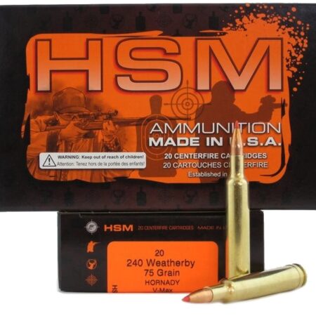 HSM .240 Weatherby 75 Gr. Hornady V-Max- Box of 20