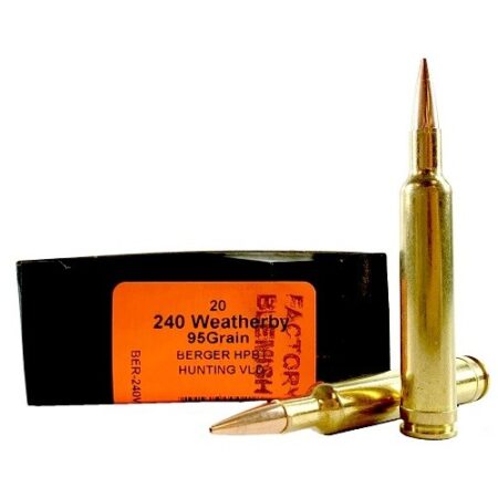 HSM Factory Blemish Trophy Gold .240 Weatherby Magnum 95 Gr. Berger Hunting VLD Hollow Point Boat Tail- Box of 20