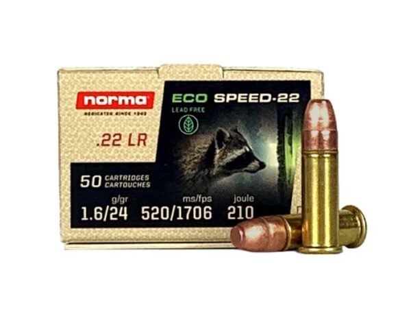 Norma Eco Speed-22 .22 Long Rifle 24 Gr. Copper Plated Round Nose- Lead Free- Box of 50