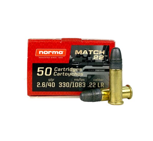 Norma Match-22 .22 Long Rifle 40 Gr. Lead Round Nose- Box of 50