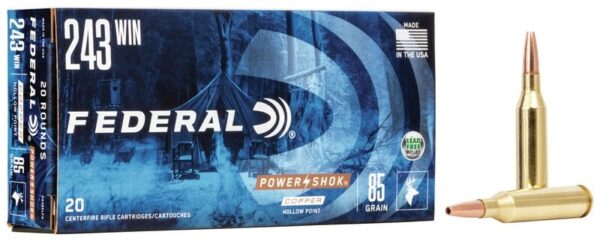 Federal Power-Shok .243 Winchester 85 Gr. Copper Hollow Point- Lead-Free- Box of 20