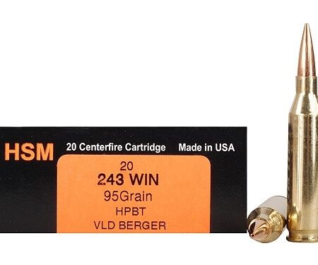 HSM Trophy Gold Factory Blemish .243 Winchester 95 Gr. Berger Hunting VLD Hollow Point Boat Tail- Box of 20