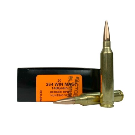 HSM Factory Blemish Trophy Gold .264 Winchester Magnum 140 Gr. Berger Hunting VLD Hollow Point Boat Tail- Box of 20