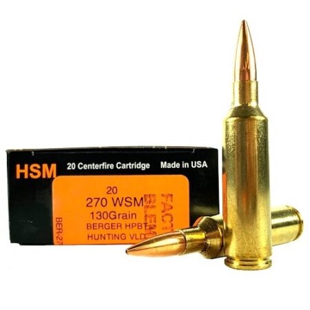 HSM Factory Blemish Trophy Gold .270 Winchester Short Magnum (WSM) 130 Gr. Berger Hunting VLD Hollow Point Boat Tail- Box of 20