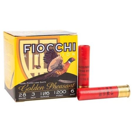 Fiocchi Golden Pheasant 28 Gauge 3" 1-1/16 oz #6 Nickel-Plated Lead Shot- Box of 25