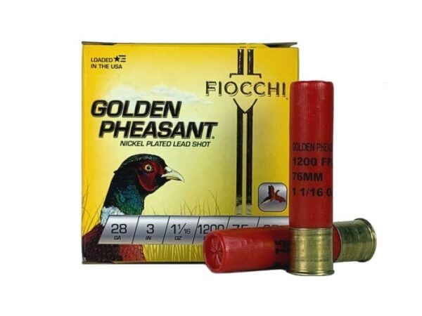 Fiocchi Golden Pheasant 28 Gauge 3" 11/16 oz #7-1/2 Nickel Plated Shot- Box of 25