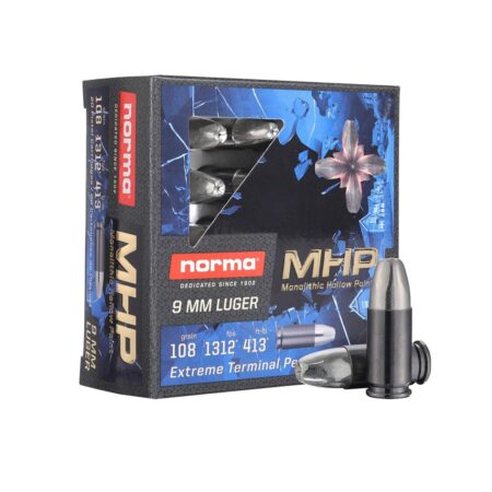 Norma MHP 9mm Luger 108 Gr. Monolithic Hollow Point- Lead Free- Box of 20