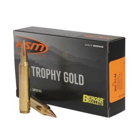 HSM Factory Blemish Trophy Gold .300 Remington Ultra Magnum 185 Gr. Berger Hunting VLD Hollow Point Boat Tail- Box of 20