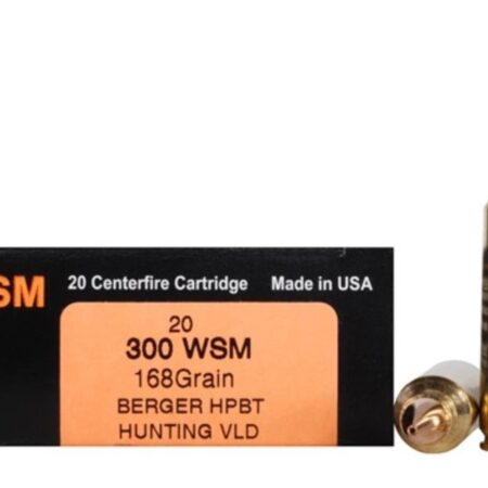HSM Factory Blemish Trophy Gold .300 Winchester Short Magnum (WSM) 168 Gr. Berger Hunting VLD Hollow Point Boat Tail- Box of 20