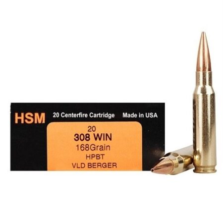 HSM Factory Blemish Trophy Gold .308 Winchester 168 Gr. Berger Hunting VLD Hollow Point Boat Tail- Box of 20