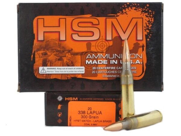 HSM Factory Blemish .338 Lapua 300 Gr. HPBT Match- Lapua Brass- COAL 3.680- Box of 20