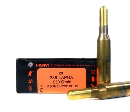 HSM .338 Lapua 250 Gr. Round Nose Solid- Box of 20