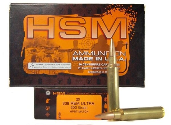 HSM Factory Blemish .338 Remington Ultra Magnum 300 Gr. HPBT Match- Box of 20