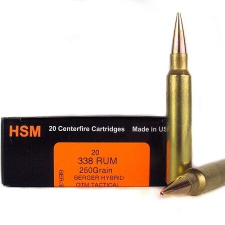 HSM Factory Blemish Trophy Gold .338 Remington Ultra Magnum 250 Gr. Berger Hybrid OTM Tactical- Box of 20