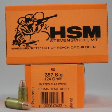 HSM Factory Blemish .357 Sig 124 Gr. Plated Flat Point- Remanufactured- Box of 50