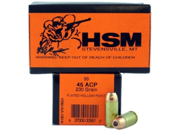 HSM Factory Blemish .45 ACP 230 Gr. Plated Hollow Point- Remanufactured- Box of 50