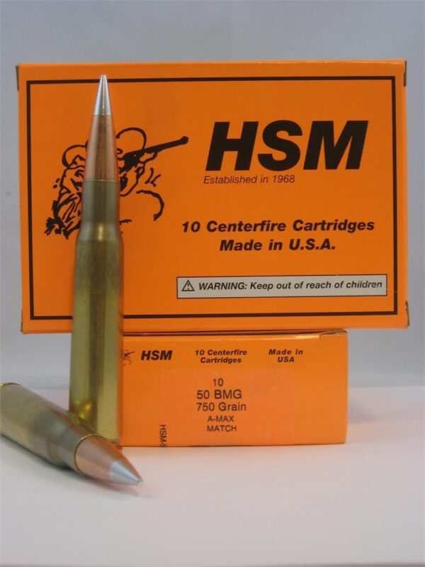HSM Factory Blemish .50 BMG 750 Gr. A-Max Match- Box of 10