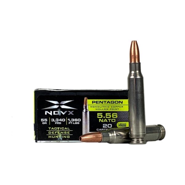 NovX Pentagon Tactical Defense 5.56x45mm NATO 55 Gr. Monolithic Copper Hollow Point- Lead-Free- Box of 20