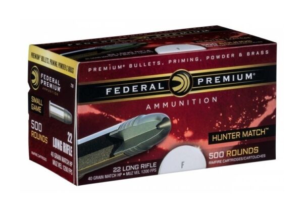 Federal Premium Hunter Match .22 Long Rifle High Velocity 40 Gr. Lead Hollow Point- Box of 500