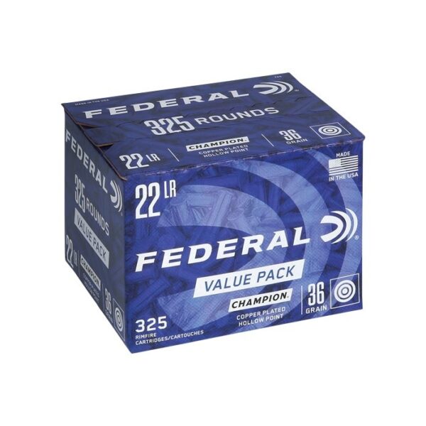 Federal Champion .22 Long Rifle 36 Gr. Copper Plated Hollow Point- Value Pack of 325