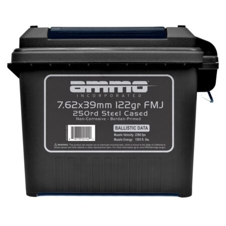 Ammo Incorporated 7.62x39mm 122 Gr. Full Metal Jacket Steel Case- Plastic Ammo Can of 250