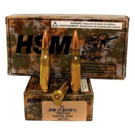 HSM Range Brass .308 (7.62x51) 168 Gr. Sierra HPBT Match- Box of 20
