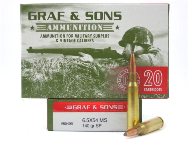 Graf & Sons Hornady 6.5x54 Mannlicher- Schoenauer 140 Gr. Soft Point- Box of 20