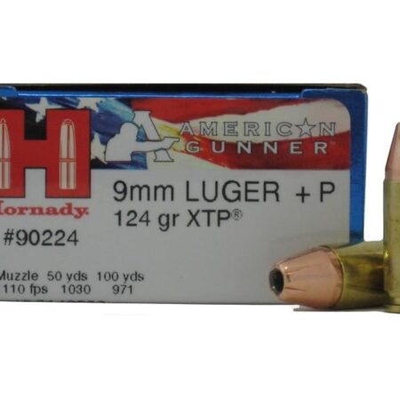 Hornady American Gunner 9mm Luger +P 124 Gr. XTP Jacketed Hollow Point- Box of 25