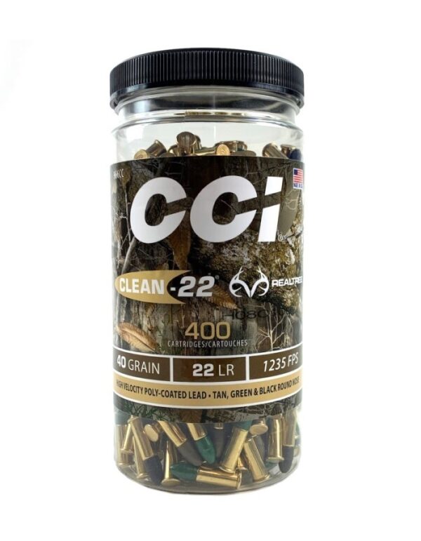 CCI Clean-22 Real Tree .22 Long Rifle 40 Gr. Tan, Green & Black Polymer Coated Round Nose- Jug of 400