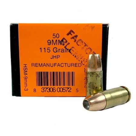 HSM Factory Blemish 9mm Luger 115 Gr. Jacketed Hollow Point- Remanufactured- Box of 50