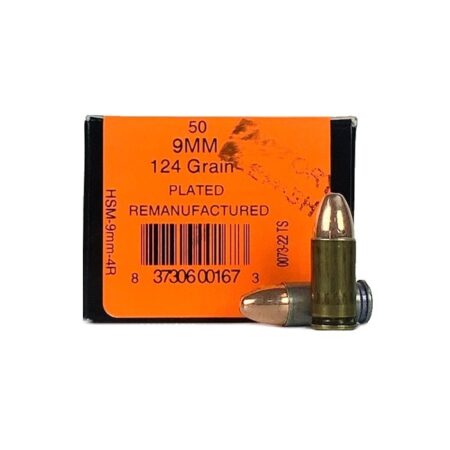 HSM Factory Blemish 9mm Luger 124 Gr. Plated Round Nose- Remanufactured- Box of 50
