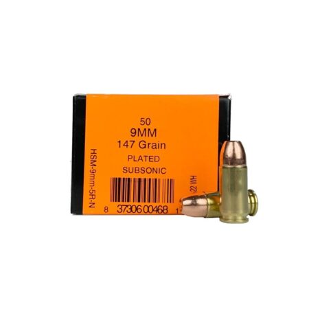 HSM 9mm Luger 147 Gr. Plated Flat Point-Subsonic- Box of 50