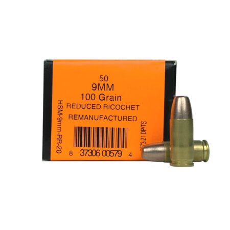 HSM 9mm Luger 100 Gr. Frangible Reduced Ricochet- Flat Nose- Remanufactured- Box of 50