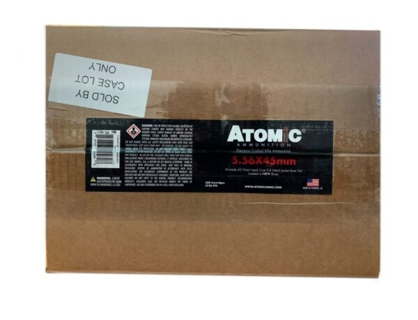 Atomic 5.56x45mm Nato 62 Gr. Hornady Full Metal Jacket Boat Tail- Case of 500