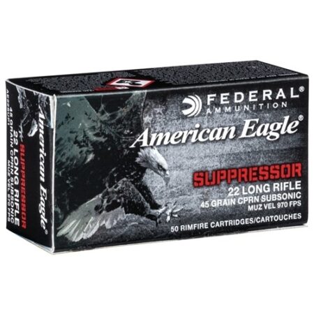 Federal American Eagle Suppressor .22 Long Rifle 45 Gr. Copper Plated Lead Round Nose- Subsonic- Box of 50