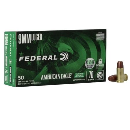 Federal American Eagle Indoor Range Training 9mm Luger 70 Gr. FN Full Metal Jacket- Lead Free- Box of 50