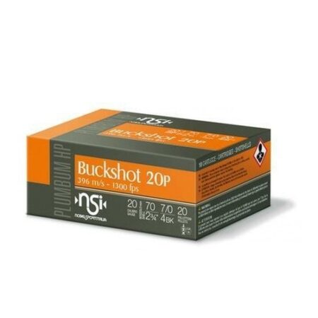 NobelSport 20 Gauge 2-3/4" #4 Buckshot 20 Pellets- Box of 10